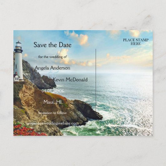 Ocean Lighthouse Save the Date Postkarte (Rückseite)