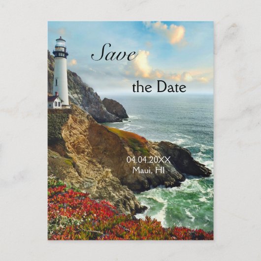 Ocean Lighthouse Save the Date Postkarte (Vorderseite)