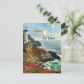 Ocean Lighthouse Save the Date Postkarte (Stehend Vorderseite)