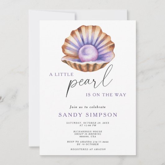 Ocean Little Pearl Under The Sea Baby Shower Einladung (Vorderseite)
