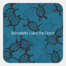 Ocean Love Sea Turtle Quadratischer Aufkleber