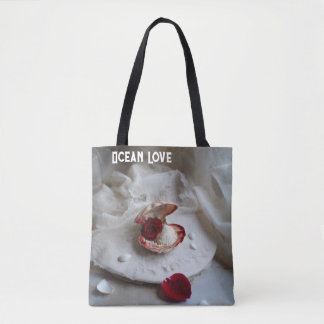 Ocean Love White Tote Bag – Seashell & Rose Coasta Tasche