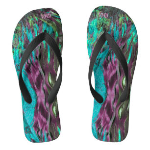 Ocean Lover Seaweed Reef Cyan Burgundy Green Hues Badesandalen