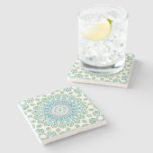 Ocean Mandala in Blau, Grau und Weiß Steinuntersetzer (Seitenansicht)