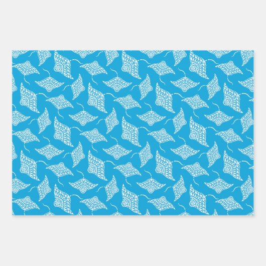 Ocean Manta Rays Polynesischer Stil Blau Weiß Geschenkpapier Set (Vorderseite 3)