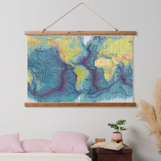 Ocean Map Wall Wandteppich Mit Holzrahmen (Schlafzimmer)