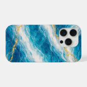 Ocean Marble with White Swirls and Gold Veining iPhone Hülle (Rückseite (Horizontal))