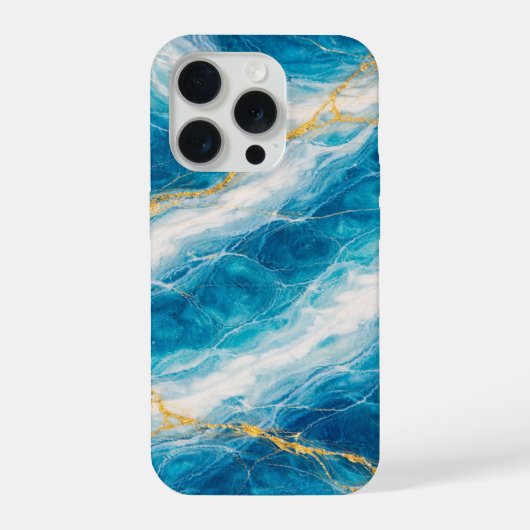 Ocean Marble with White Swirls and Gold Veining iPhone Hülle (Rückseite)