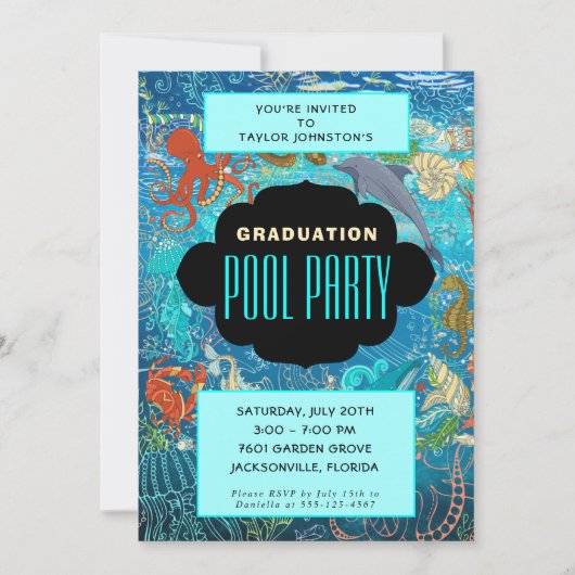 Ocean Marine Life Abschluss Swimming Pool Party Einladung (Vorderseite)