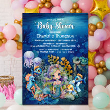 Ocean Mermaid Baby Shower Einladung