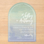 Ocean Mist Blue Aquamarin Arch Frame Wedding Acryleinladungen (Vorderseite)