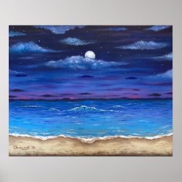 "Ocean Moon" Vollmond Beach Scene Poster drucken