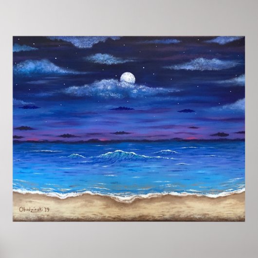 "Ocean Moon" Vollmond Beach Scene Poster drucken (Vorne)