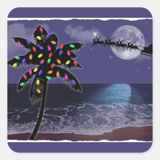 Ocean Moonlight Weihnachtsfeiertag Quadratischer Aufkleber (Vorderseite)
