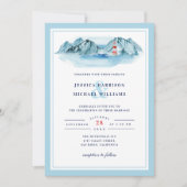 Ocean Mountain Lighthouse Blue Watercolor Wedding Einladung (Vorderseite)