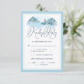 Ocean Mountain Lighthouse Light Blue Wedding Meel RSVP Karte (Stehend Vorderseite)