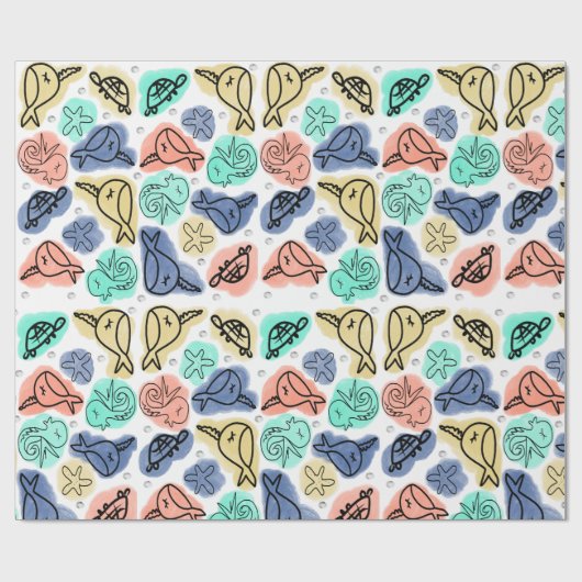 Ocean Narwhale Seepferd Turtle Doodles Geschenkpapier (Flach)