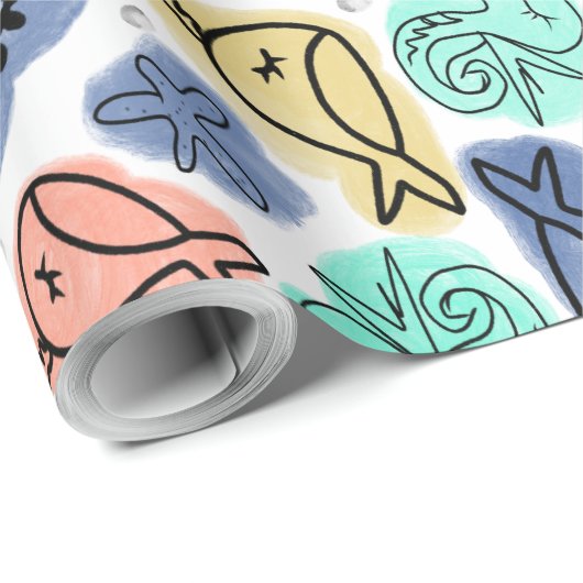 Ocean Narwhale Seepferd Turtle Doodles Geschenkpapier (Rolleneckpunkt)