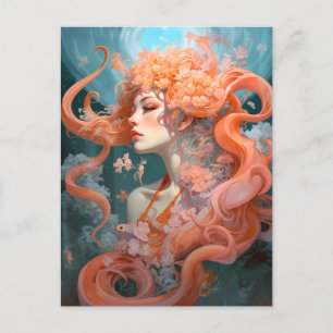 Ocean Nymph Coral Pink Blue Fantasy Art Postkarte