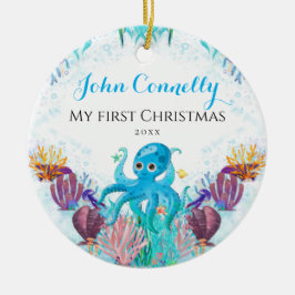 Ocean Octopus Baby 1. Weihnachtsbäder Keramik Ornament