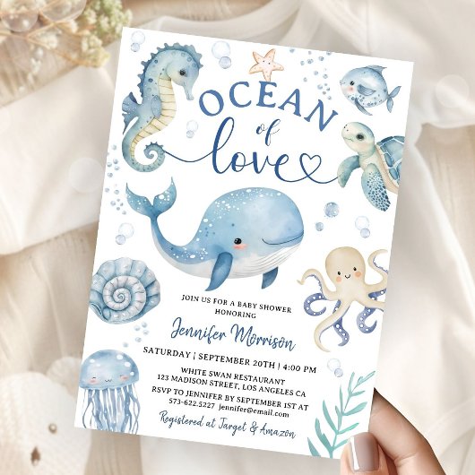 Ocean Of Love Boy Whale Baby Shower Invitation Boy Einladung