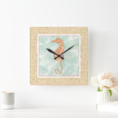 Ocean Orange Seahorse Quadratische Wanduhr (Zuhause)