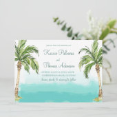 Ocean Palms | Hochzeit von Aquarellstrand Einladung (Stehend Vorderseite)