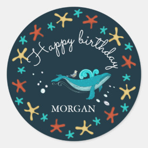 Ocean Party   Happy Birthday Monogram Sticker
