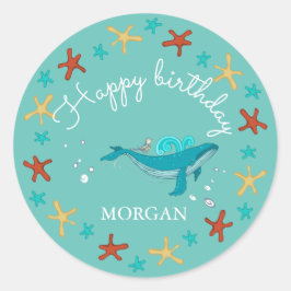 Ocean Party | Happy Birthday Monogram Sticker