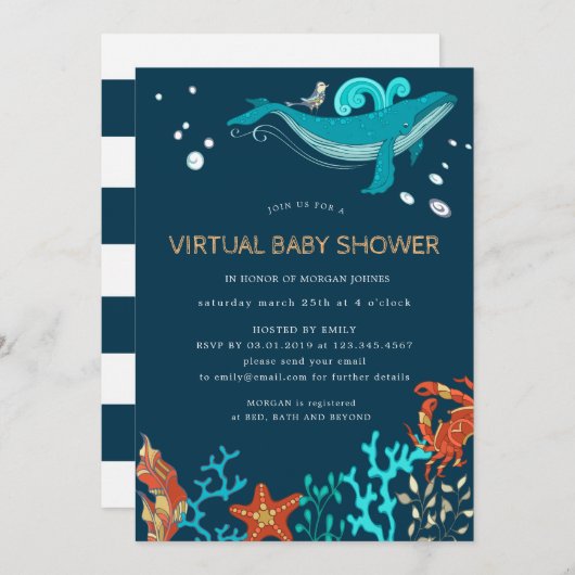 Ocean Party Virtual Baby Dusche Einladung (Vorne/Hinten)