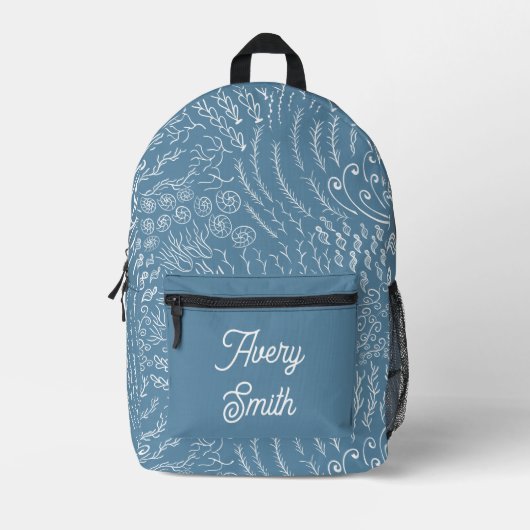 Ocean Print Backpack - HandGezeichnet Waves & Cora Bedruckter Rucksack (Vorderseite)