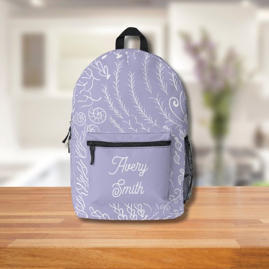 Ocean Print Backpack - HandGezeichnet Waves & Cora Bedruckter Rucksack