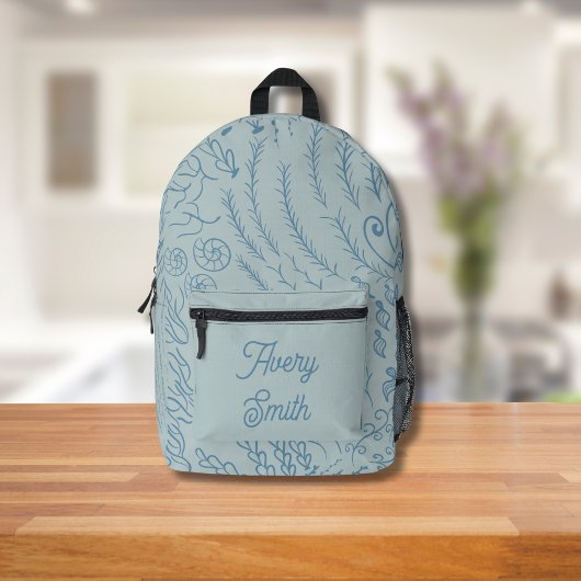 Ocean Print Backpack - HandGezeichnet Waves & Cora Bedruckter Rucksack