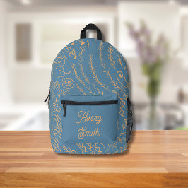 Ocean Print Backpack - HandGezeichnet Waves & Cora Bedruckter Rucksack