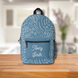Ocean Print Backpack - HandGezeichnet Waves & Cora Bedruckter Rucksack