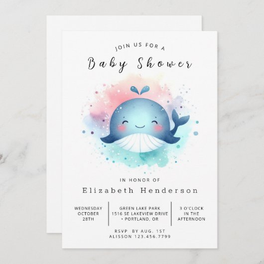 Ocean Printable Whale Baby Dusche Einladung (Vorne/Hinten)