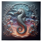 Ocean Reef & 3D-Seepferdchen Faux-Metall Fliese (Vorderseite)