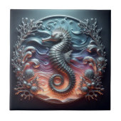 Ocean Reef & 3D-Seepferdchen Faux-Metall Fliese (Vorderseite)