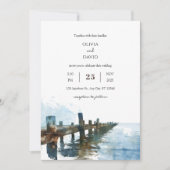 Ocean Rustic Holz Pier Wasserfarbe Strand Hochzeit Einladung (Vorderseite)