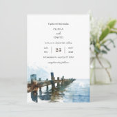 Ocean Rustic Holz Pier Wasserfarbe Strand Hochzeit Einladung (Stehend Vorderseite)