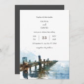 Ocean Rustic Holz Pier Wasserfarbe Strand Hochzeit Einladung (Vorne/Hinten)
