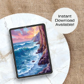 Ocean’s Breath | Rocky Sea Sunset Coast Watercolor Poster