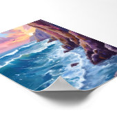 Ocean’s Breath | Rocky Sea Sunset Coast Watercolor Poster (Ecke)