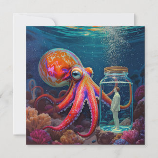 "Ocean’s Silent Captive" – Octopus Portrait Feiertagskarte