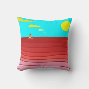 Ocean Sailboat Rotes Meer Gelbe Sonne und Wolken Kissen