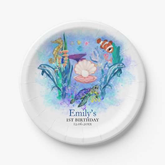 Ocean Sea Animals Baby Birthday Party Pappteller (Vorderseite)