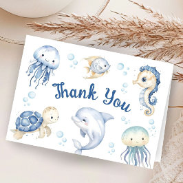 Ocean Sea Baby Shower Boy Folded Thank You Card Dankeskarte