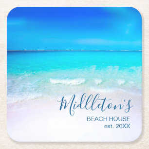 Ocean Sea Beach Blue Aqua Küstenfamilie Rechteckiger Pappuntersetzer