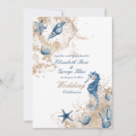 Ocean Sea Beach Seepferd Nautical Wedding Einladung (Vorderseite)