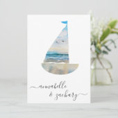 *~* Ocean Sea BOAT UAWG - Beach QR AR7 Wedding in Einladung (Stehend Vorderseite)